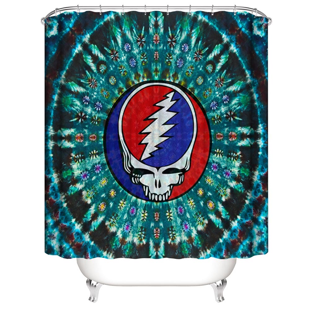 Mandala Style Steal Your Face Shower Curtain,Psychedelic Skull Grateful Dead Shower Curtain