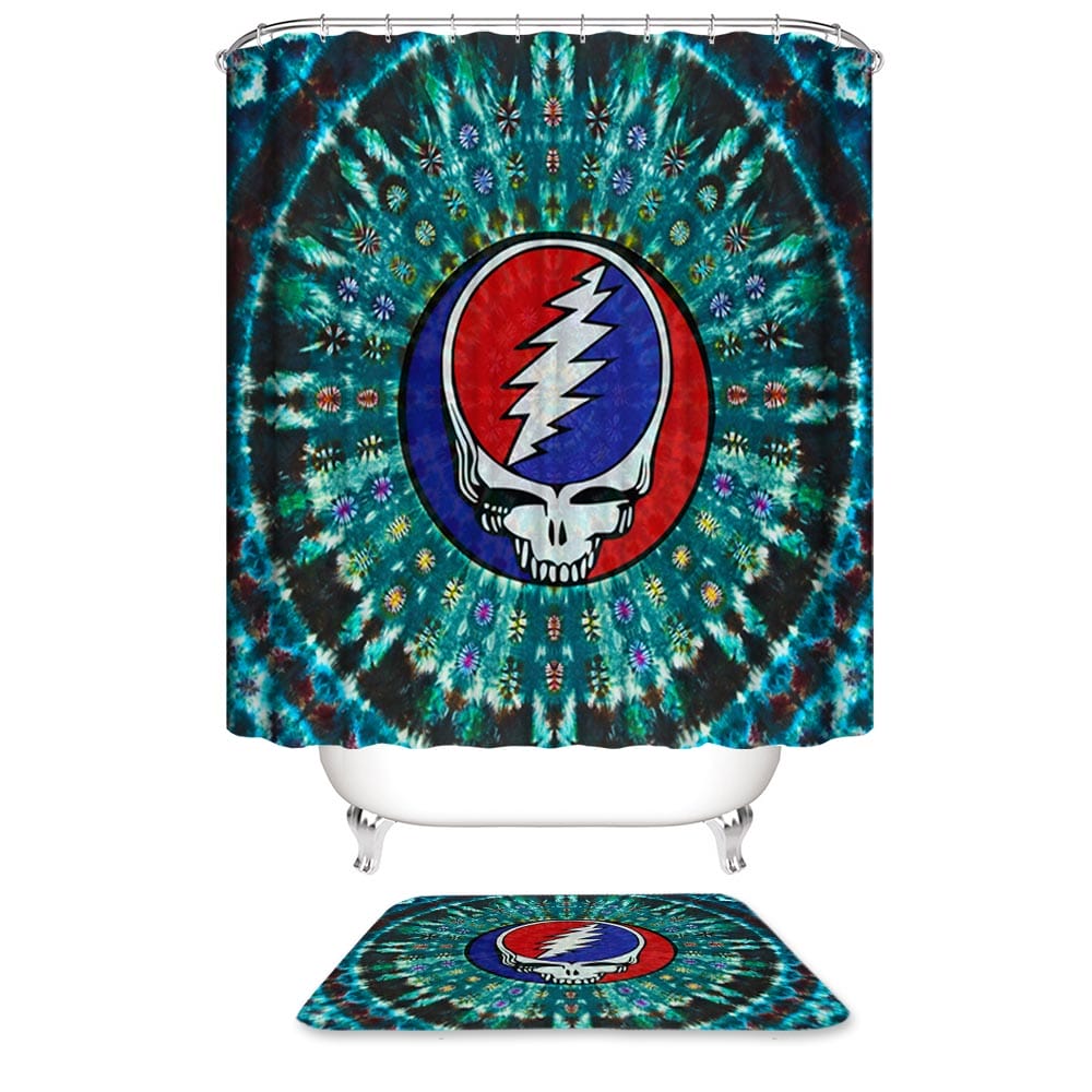 Mandala Style Steal Your Face Shower Curtain,Psychedelic Skull Grateful Dead Shower Curtain