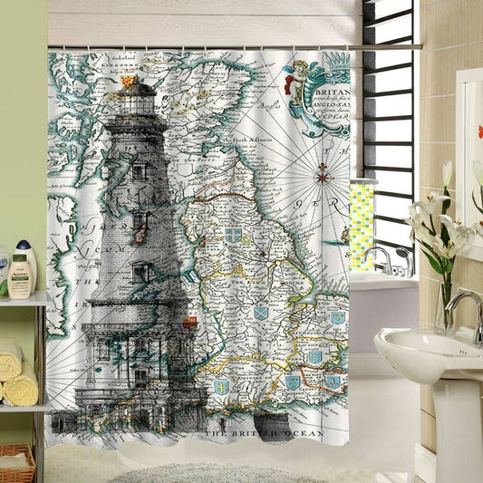 Navigation  lighthouse The British ocean Shower Curtain | Navigation map Britain Bathroom Curtain