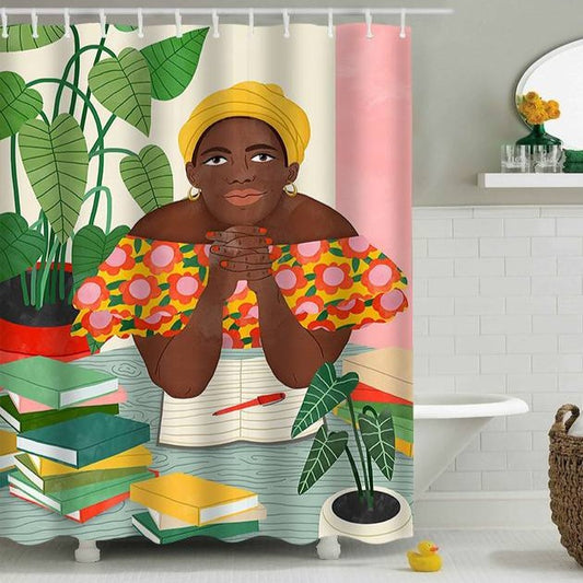 Summer Reading Off-the-shoulder Floral Dress Afro Woman Shower Curtain