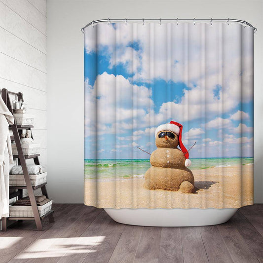 Summer Holiday on Beach Cool Christmas Beach Snowman Shower Curtain