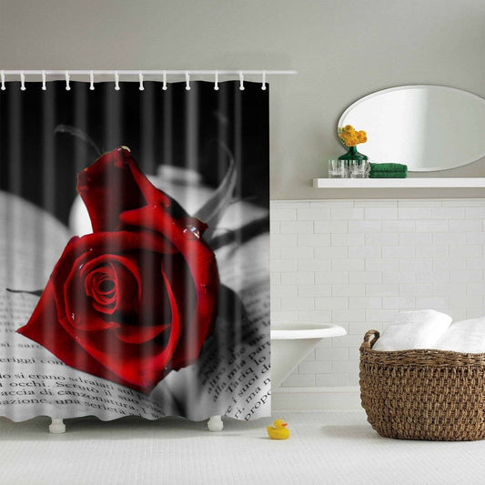 Romantic Valentine Book with Gorgeous Red Rose Shower Curtain