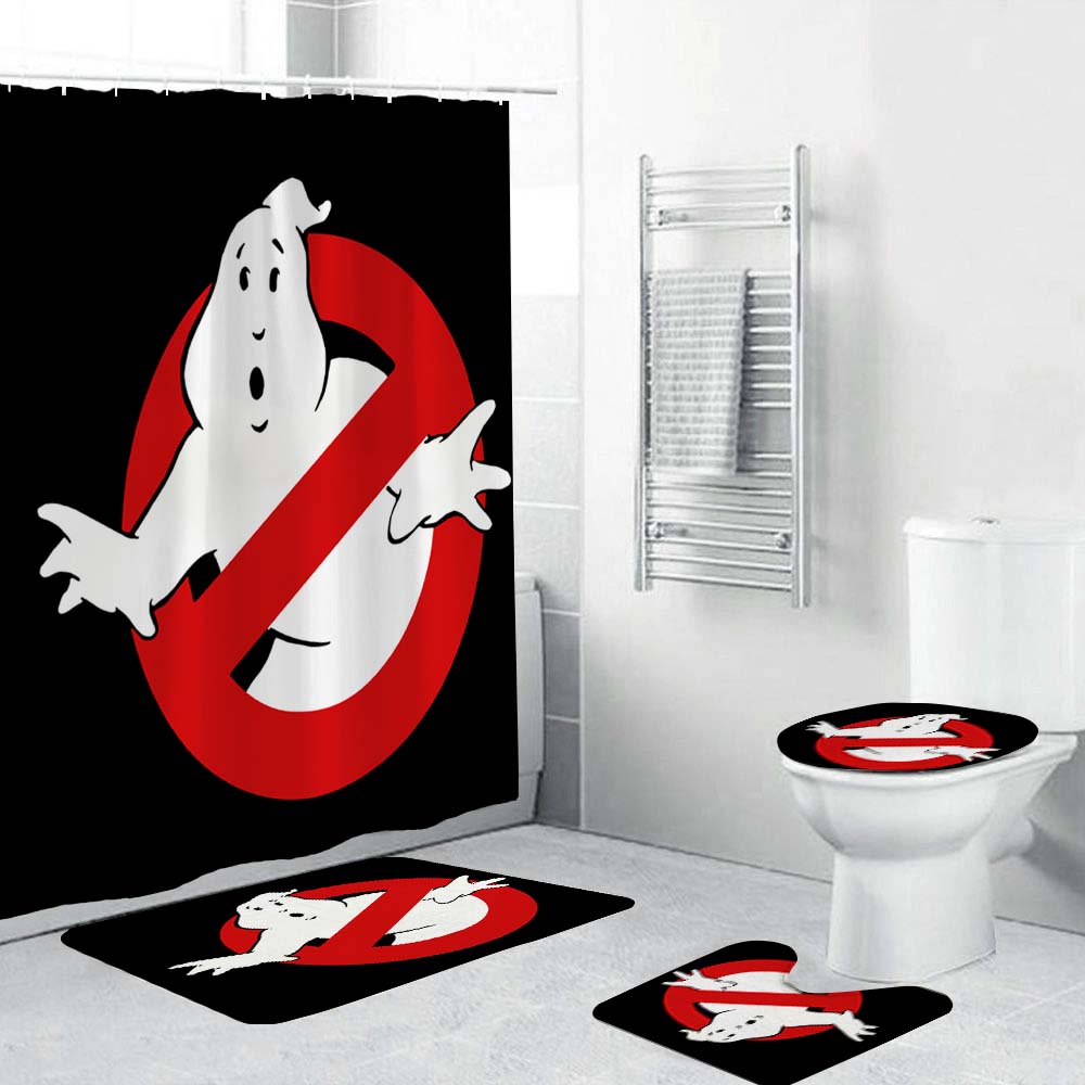 Ghostbusters Shower Curtain, Cartoon Ghostbusters Warning Symbol Bathroom Curtain
