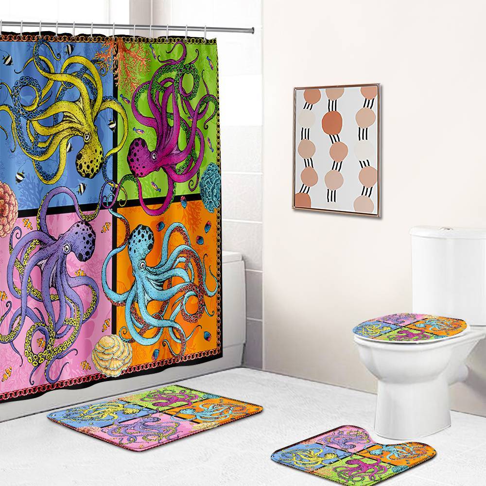 The Four Octopuese Shower Curtain | The Four Octopuese Bathroom Curtain