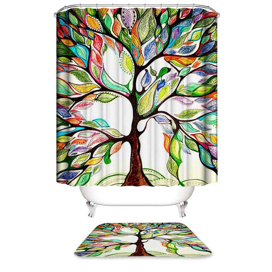 Crayon Style Tree of Life Shower Curtain, Colorful Tree Plant Style Bathroom Decor