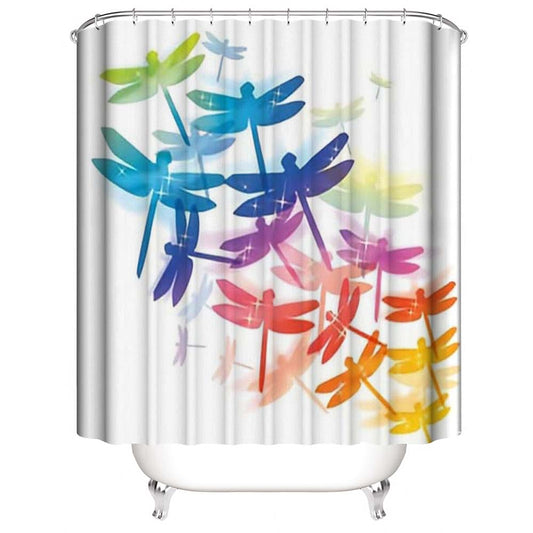 Colorful Dragonfly Shower Curtain, Summer Insect Bathroom Decor