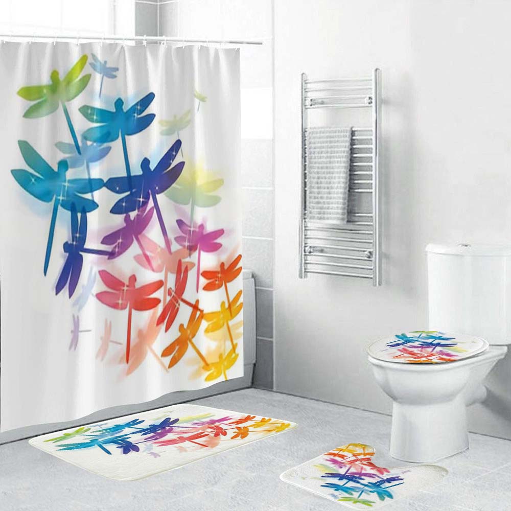 Colorful Dragonfly Shower Curtain, Summer Insect Bathroom Decor