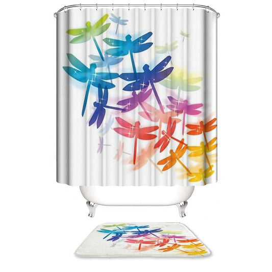 Colorful Dragonfly Shower Curtain, Summer Insect Bathroom Decor