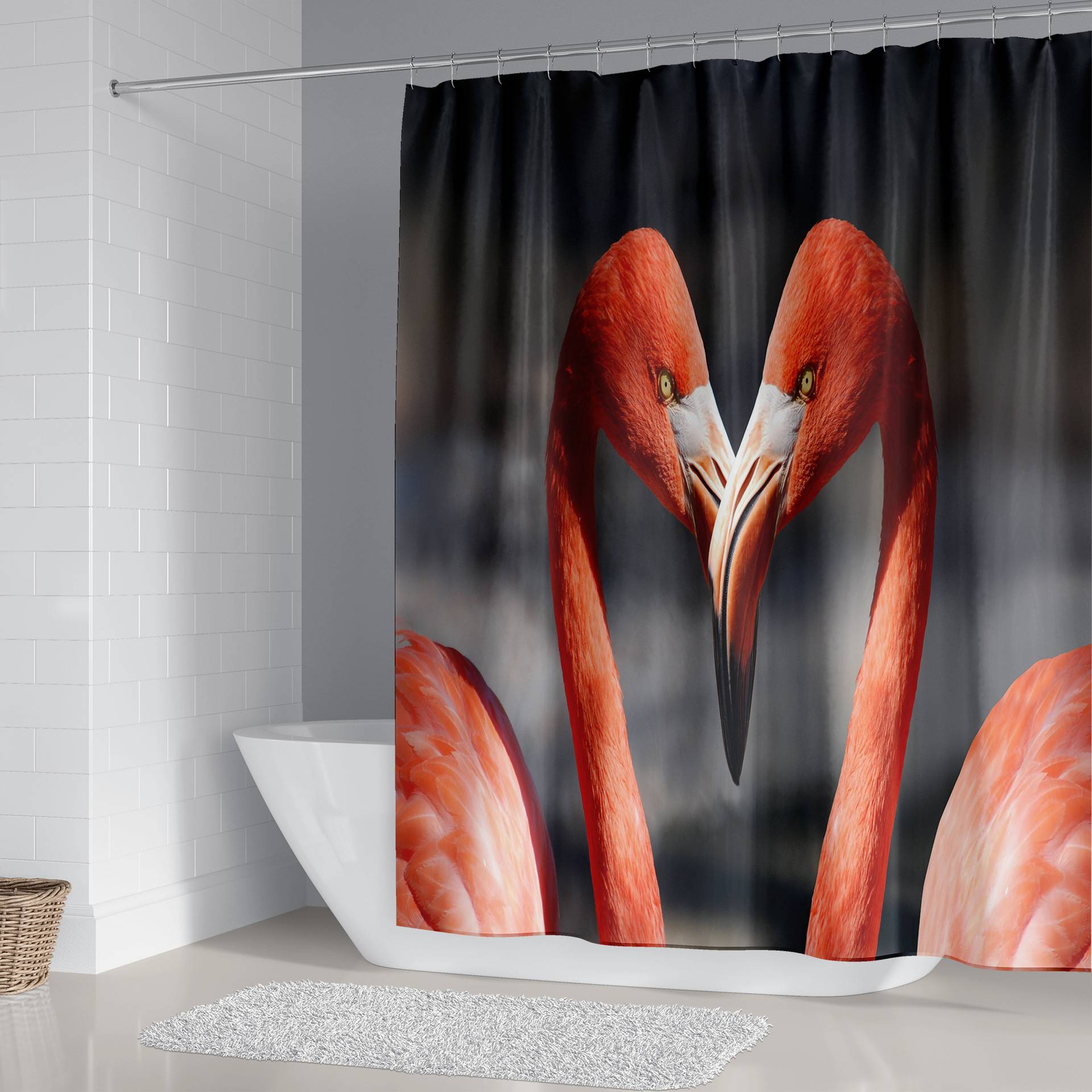 Affectionate Flamingo Valentine Shower Curtain Bothroom Set | Flamingo Valentine Bathroom Curtain