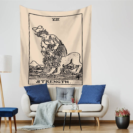 Ancient God Touched Lion Strength Tarot Card Tapestry for Bedroom Living Room | Strength Tarot Tapestry
