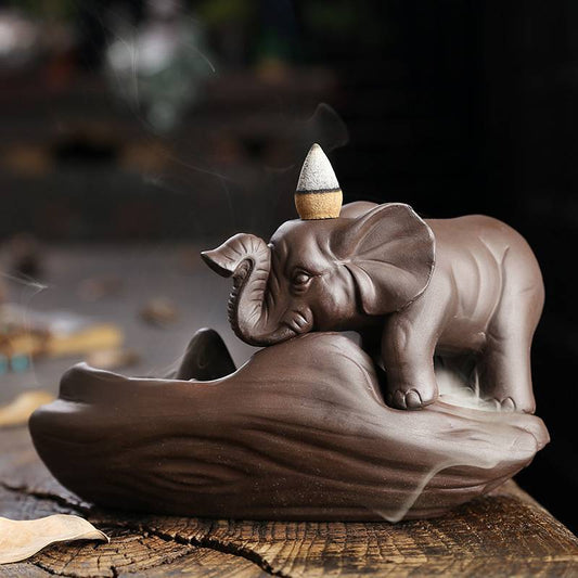 Elephant Incense Waterfall Censer with Stump Shaped Island