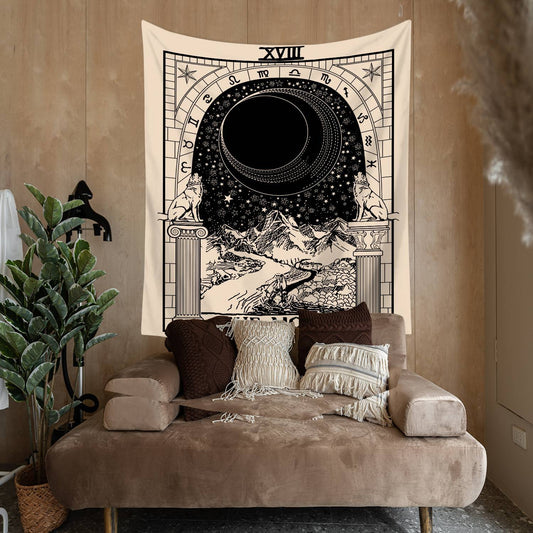 Ancient The Moon Tarot Card Tapestry for Bedroom Living Room | The Moon Tarot Wall Hanging