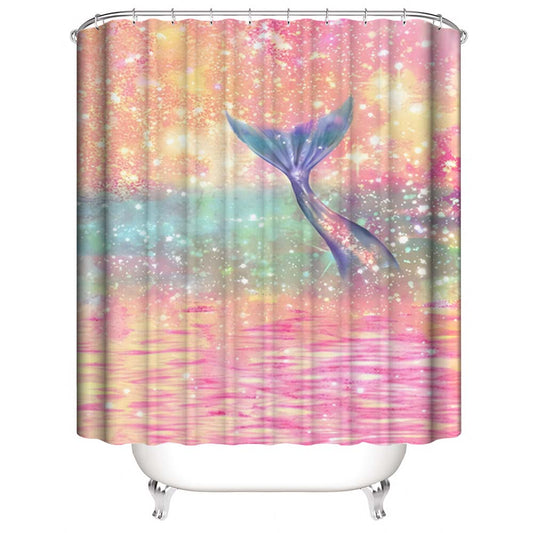 Mermaid Tail Shower Curtain, Dreamy Glitter Pink Mermaid Style Bathroom Decor