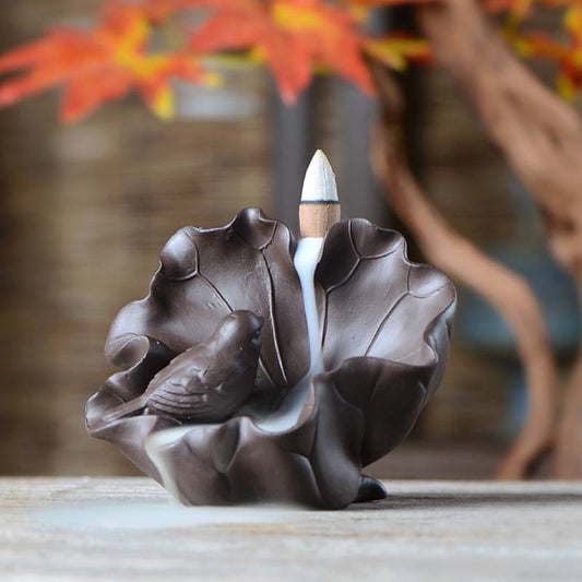 Bird and Lotus Leaf Backflow Incense Burner