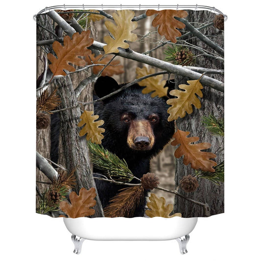 Autumn Camo Woods Black Bear Shower Curtain