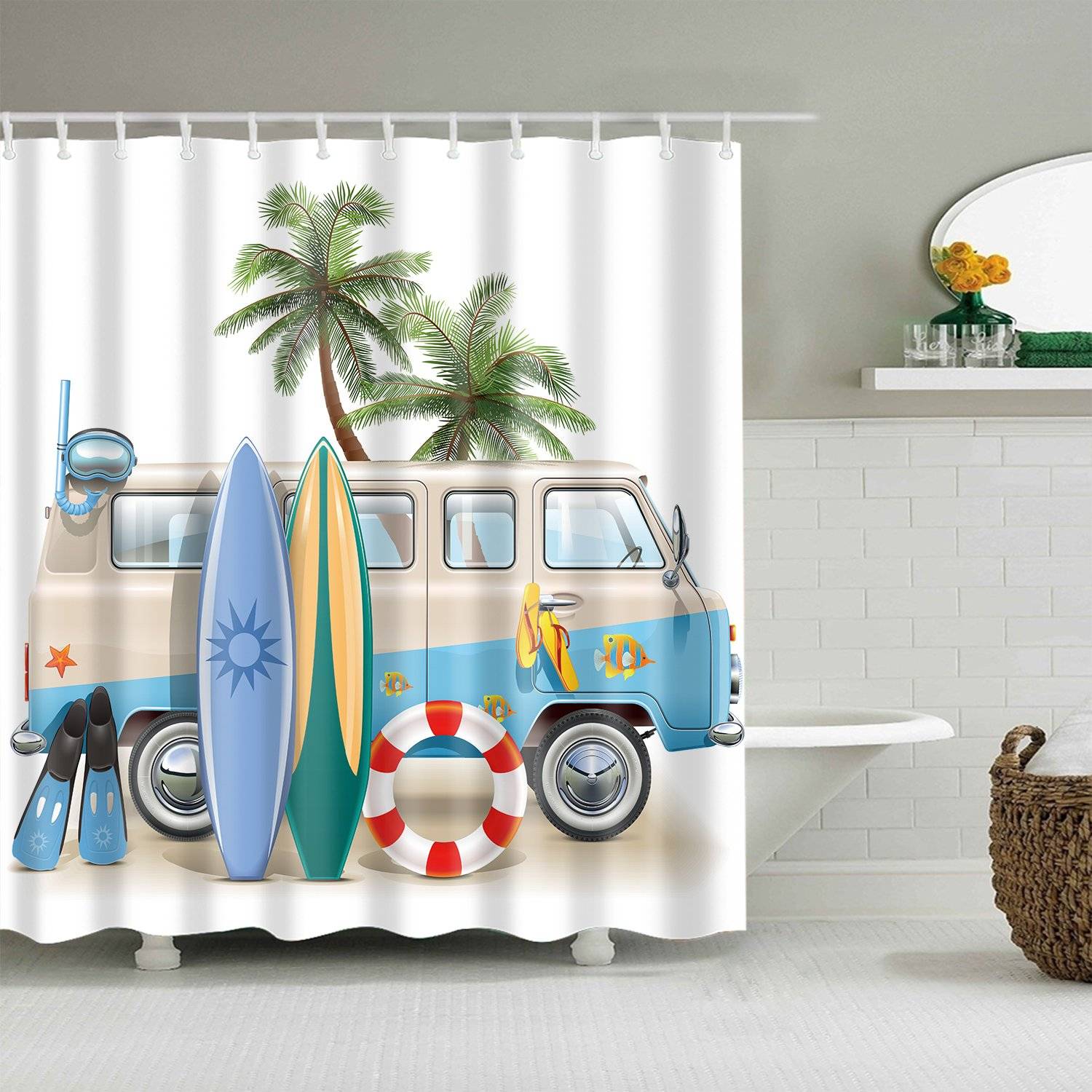 Diving Snorkeling Surfing Gear Summer Vacation Seaside Bus Shower Curtain