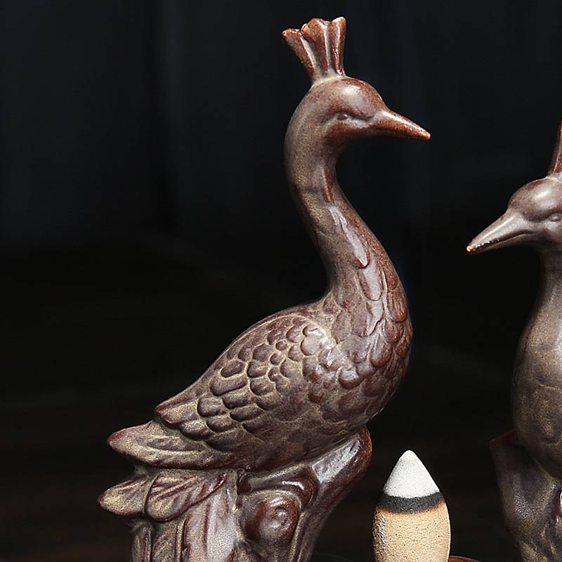 Reverse Smoke Couple Peacock Incense Burner
