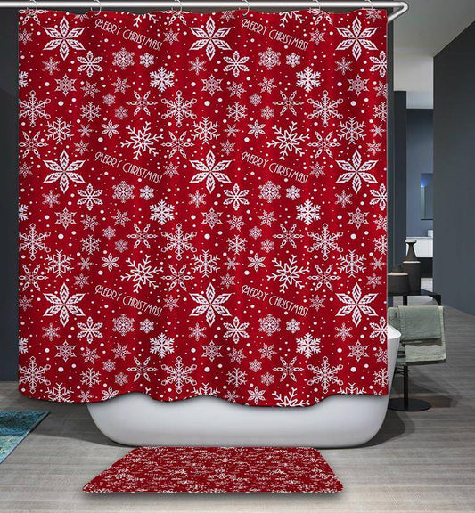 Red Backgroup Merry Christmas Quotes Seamless Red Snowflakes Shower Curtain