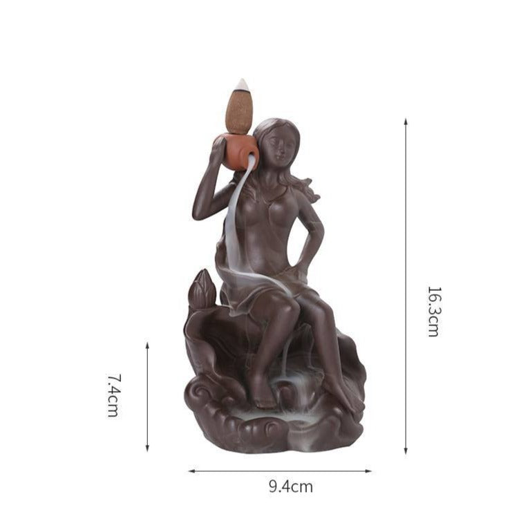 Lotus Leaf Beauty Lady Incense Burner with Incense Stick Hole