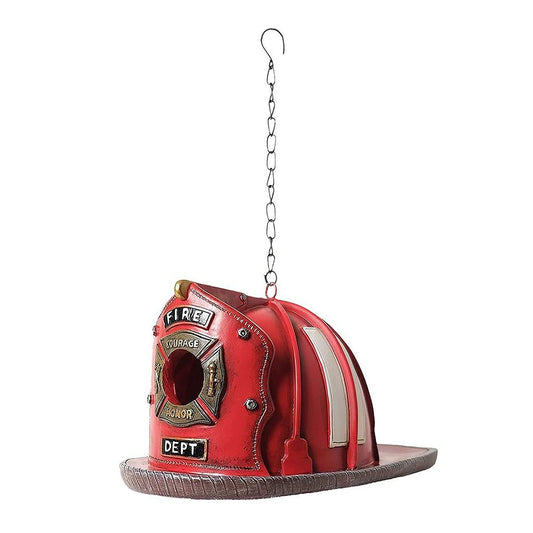 Retro Red Fire Helmet Birdhouse | Locomotive Bird Feeder