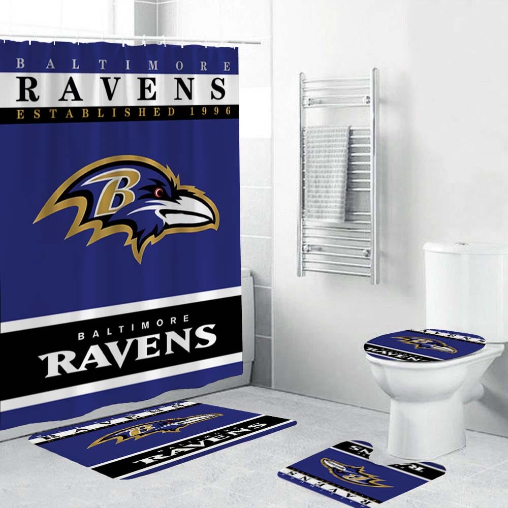 Baltimore Ravens Shower Curtain, Football Team Flag of Baltimore Bathroom Curtain