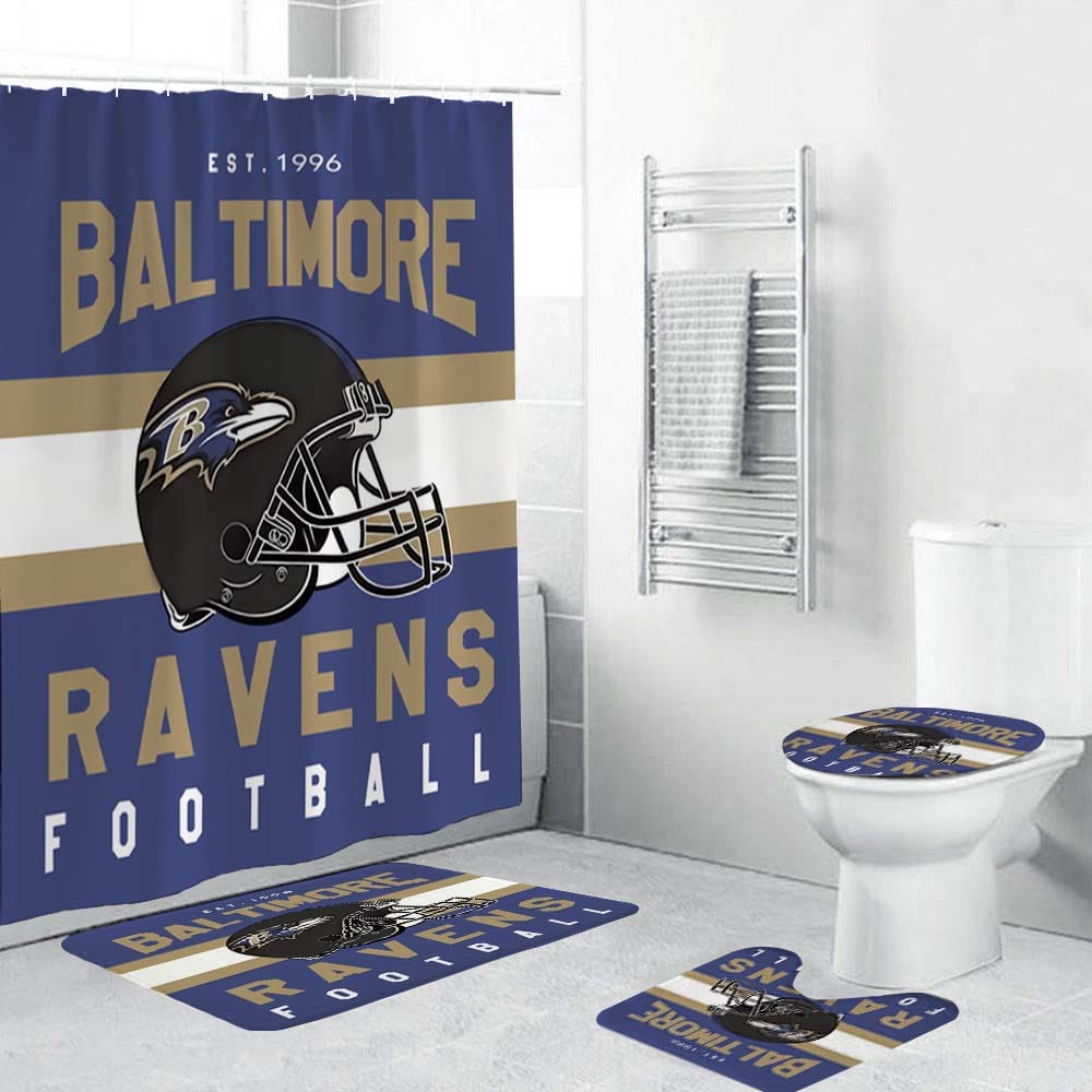 Helmet Baltimore Ravens Shower Curtain, Football Maryland Baltimore Ravens Fans Bathroom Decor