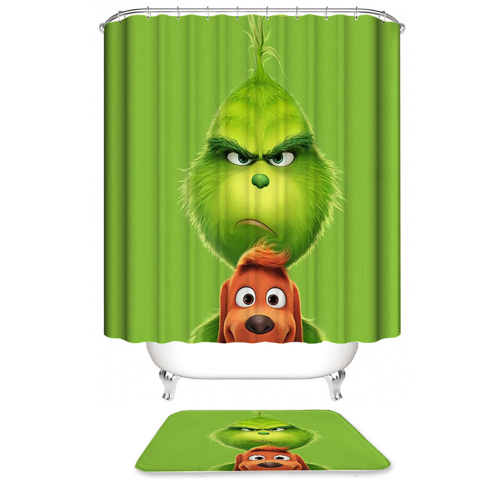 Green Backdrop Wooly Cartoon Grinch Shower Curtain