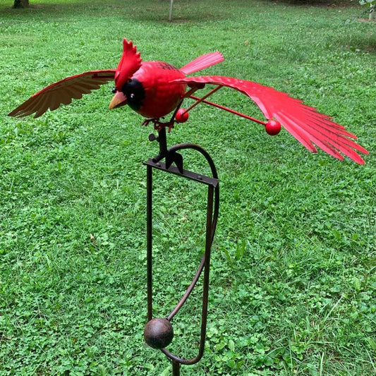 Wind Powered Rocker Metal Flying Cardinal Garden Stake | Metal Cardinal Rocker