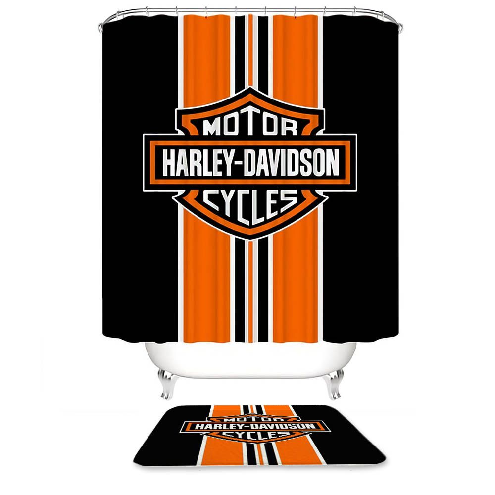 Orange Black Stripe Motor Harley Davidson Shower Curtain