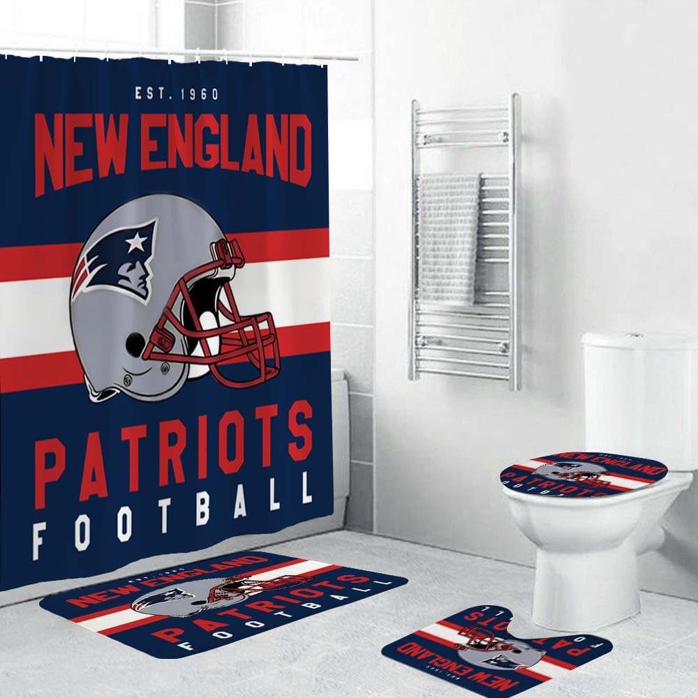 New England Patriots Shower Curtain, Football Team Helmet Flag Patriots Bathroom Decor