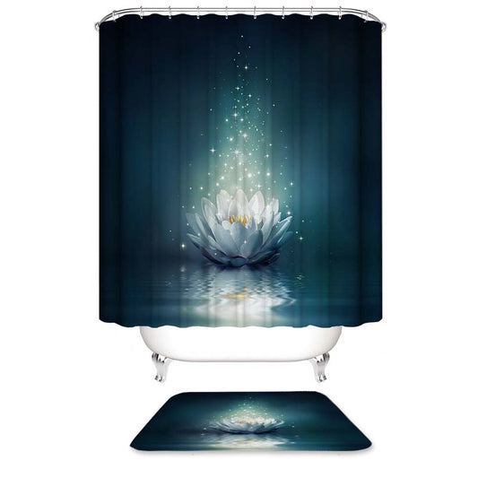 Shining White Lotus Flower Shower Curtain, Buddhist Flower Bathroom Decor