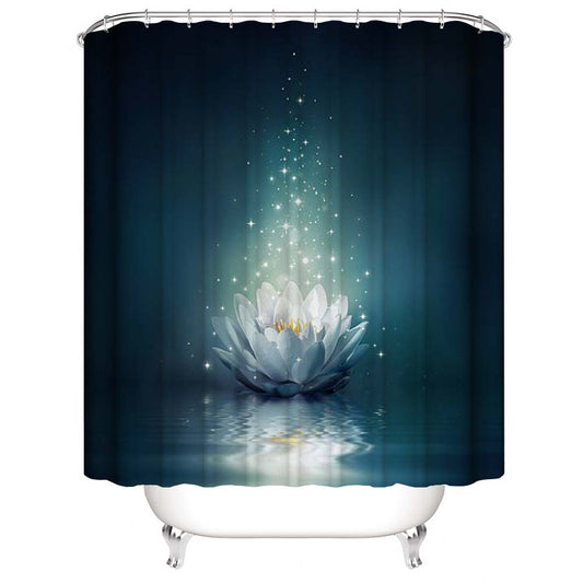 Shining White Lotus Flower Shower Curtain, Buddhist Flower Bathroom Decor