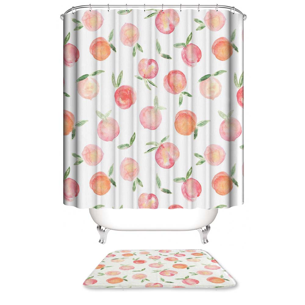 Watercolor Art Peach Fruit Shower Curtain | Peaches Shower Curtain