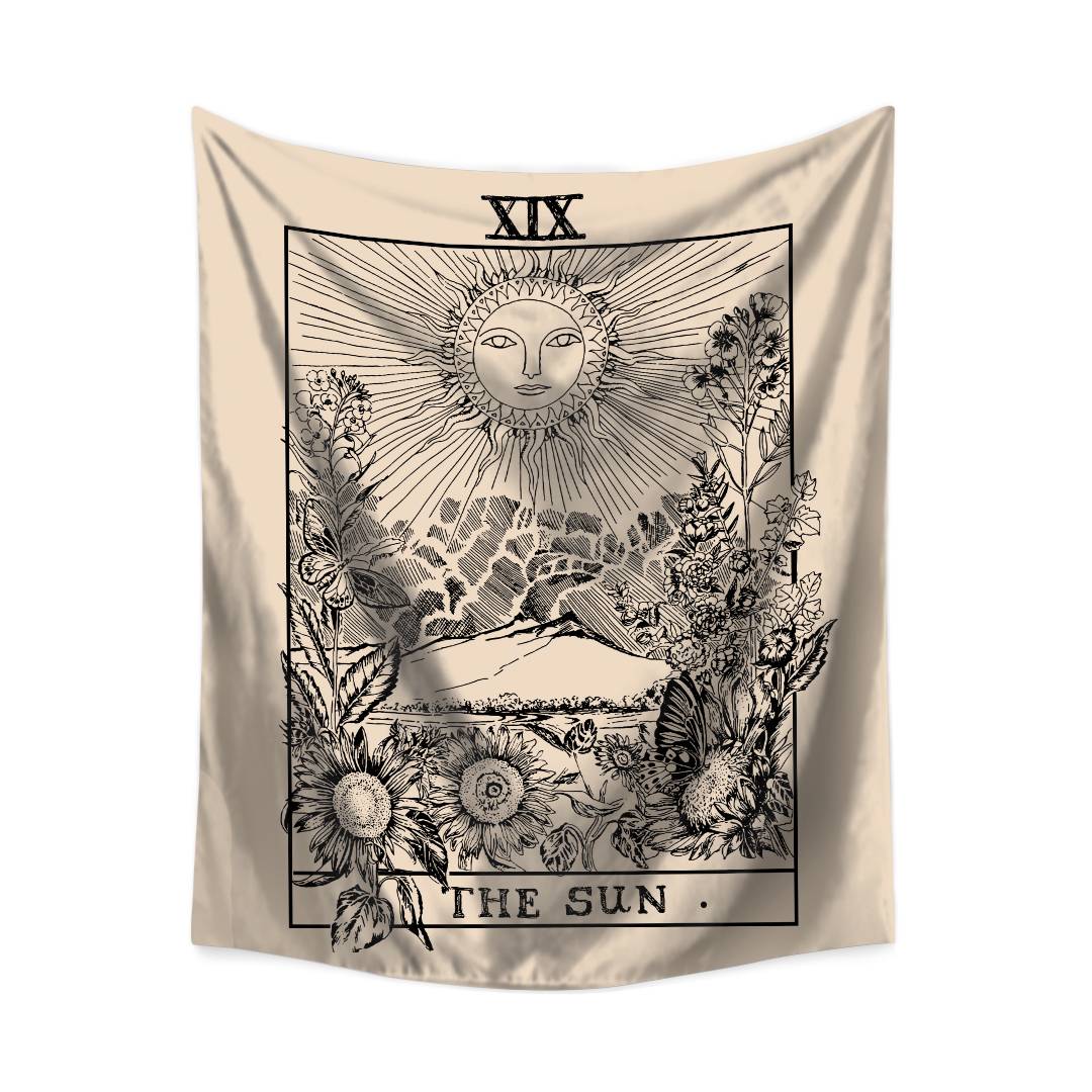 Retro Sunflower The Sun Tarot Card Tapestry for Bedroom Living Room | The Sun Tarot Wall Tapestry