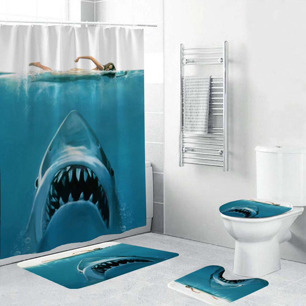 Shark Eyeing Swimmer Horror Movie Jaws Shower Curtain