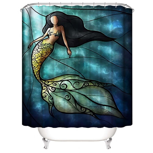Stained Art Teal Mermaid Shower Curtain