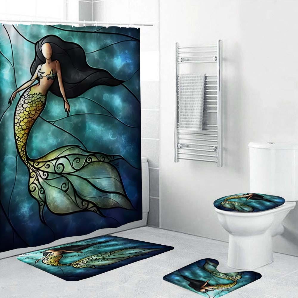 Stained Art Teal Mermaid Shower Curtain
