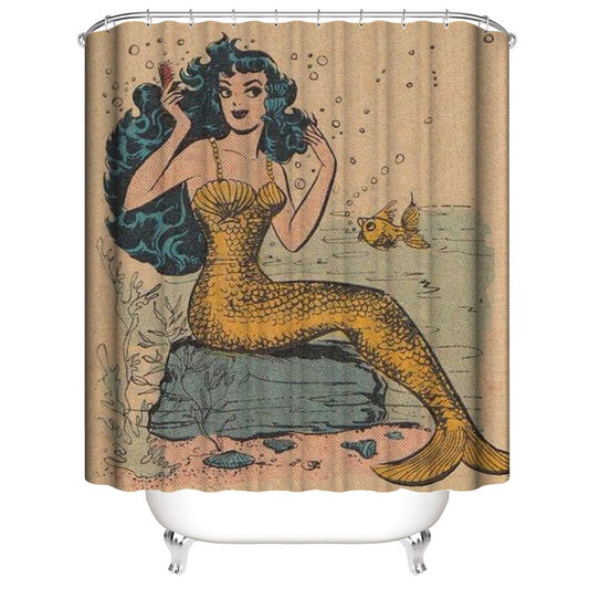 Tale Sassy Fish Lady Golden Vintage Mermaid Shower Curtain