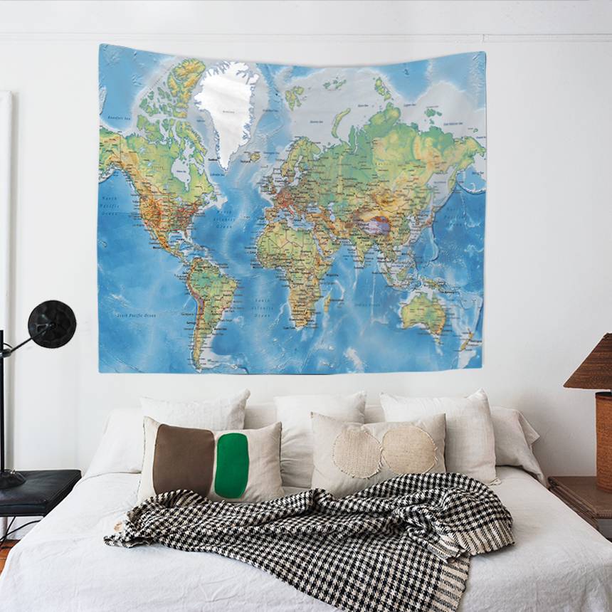 Topographic World Map Tapestry | World Map Tapestry Wall Hanging