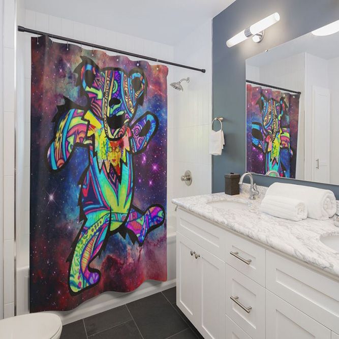 trippy psychedelic grateful dead bears shower curtain