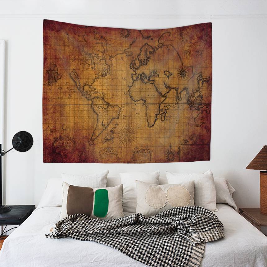 Nautical Vintage World Map Tapestry | Nautical Vintage World Map Wall Tapestry