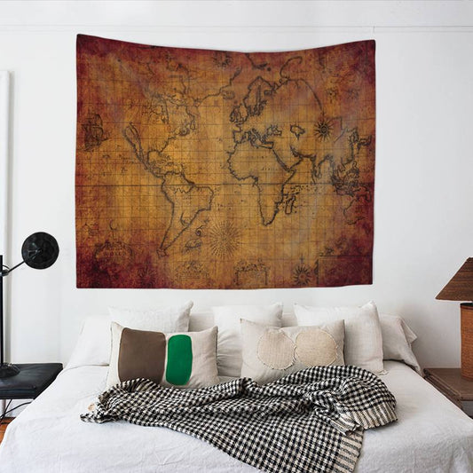 Nautical Vintage World Map Tapestry | Nautical  Vintage World Map Wall Tapestry