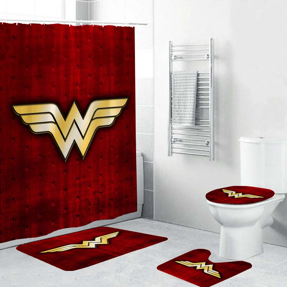 Wonder Woman Shower Curtain, W Logo Symbol Bathroom Curtain