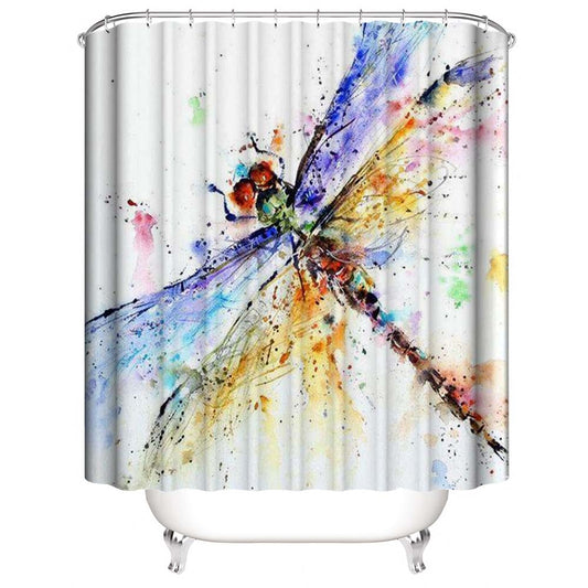Watercolor Dragonfly Shower Curtain, Watercolor Art Dragonfly Bathroom Decor