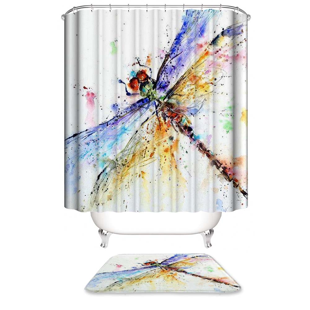 Watercolor Dragonfly Shower Curtain, Watercolor Art Dragonfly Bathroom Decor
