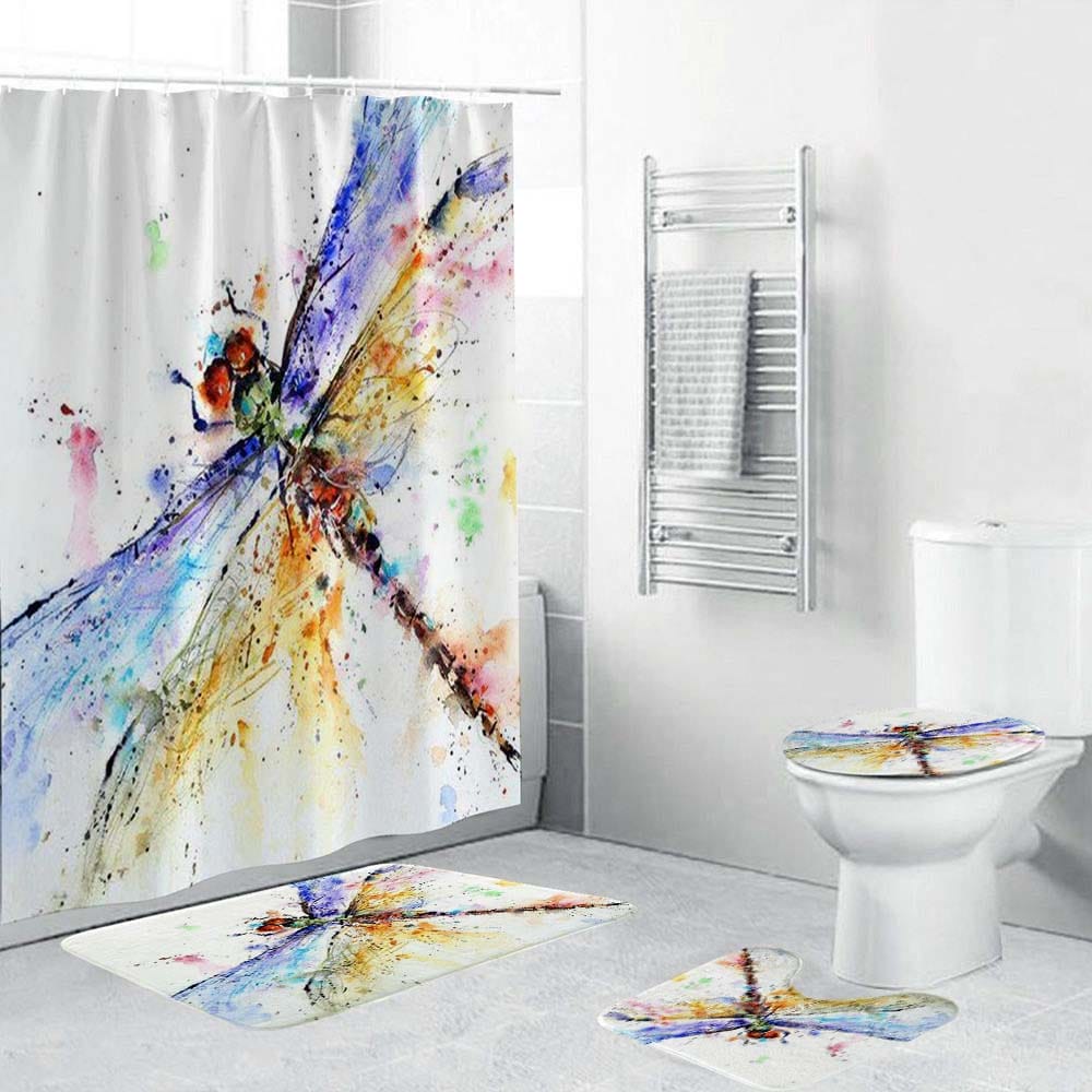 Watercolor Dragonfly Shower Curtain, Watercolor Art Dragonfly Bathroom Decor