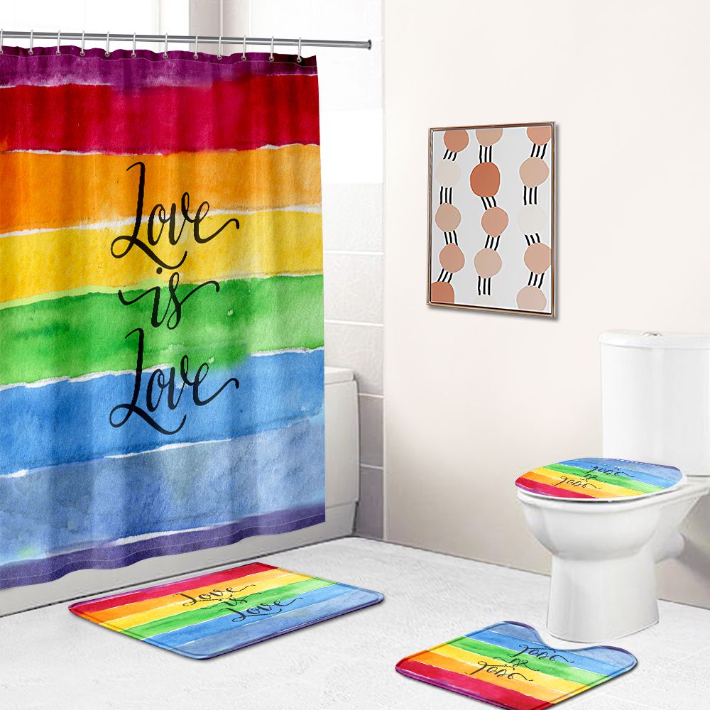 Watercolor Rainbow Love Is Love Pride Shower Curtain | Watercolor Rainbow Love Gay Shower Curtain