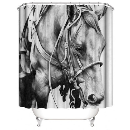 Black White Style Farm Western Horse Shower Curtain