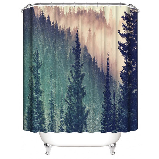 Sunrise Foggy Pine Forest Shower Curtain