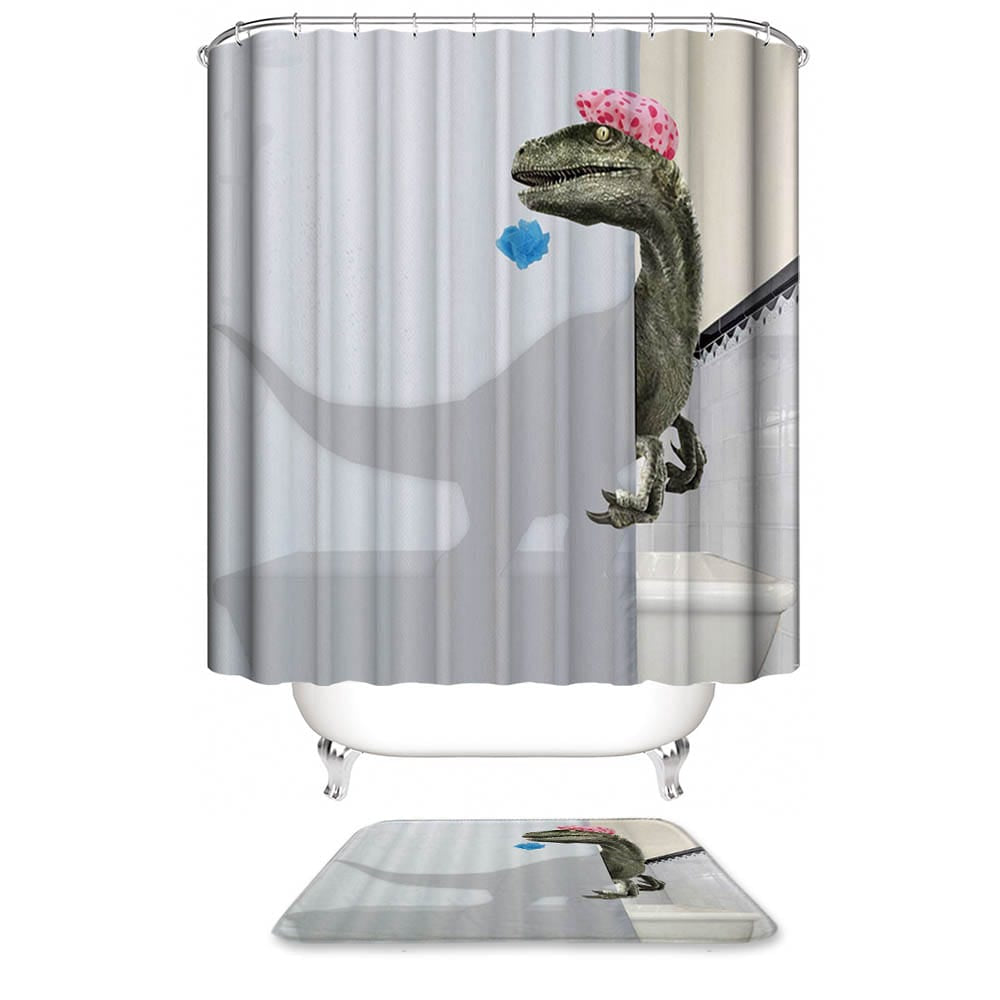 Funny Shower Cap Dinosaur Velociraptor Shower Curtain